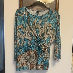 Rafaella Blue and Brown Patterned Blouse